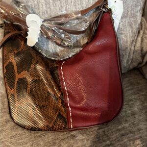 Time and Tru Red and Brown Hobo Bag